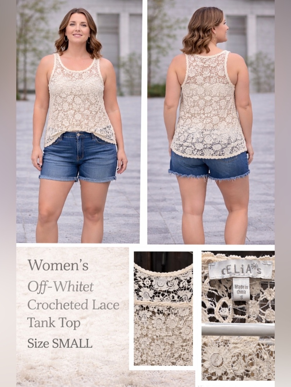 Delta Crochet Lace Tank Top - Cream SMALL